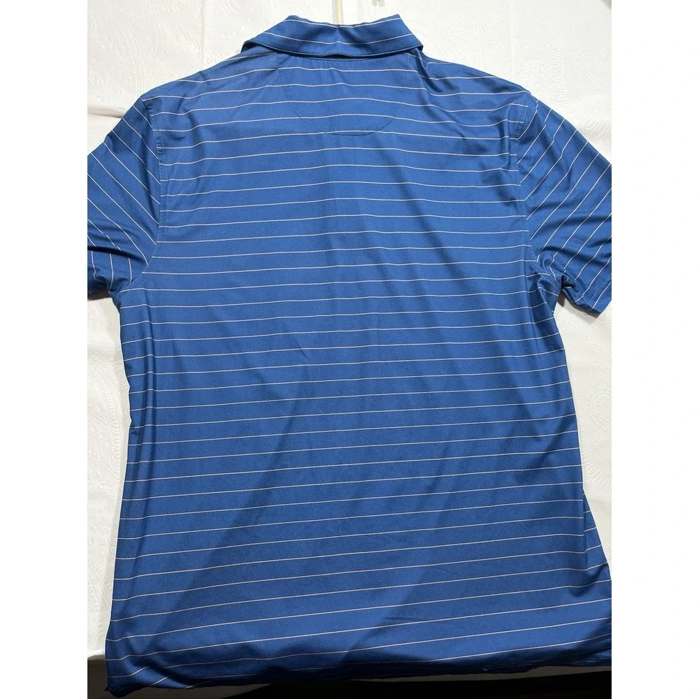 IZOD Golf Men's L Blue Striped Short Sleeve Breathable Polyester Polo Shirt - Picture 6 of 6